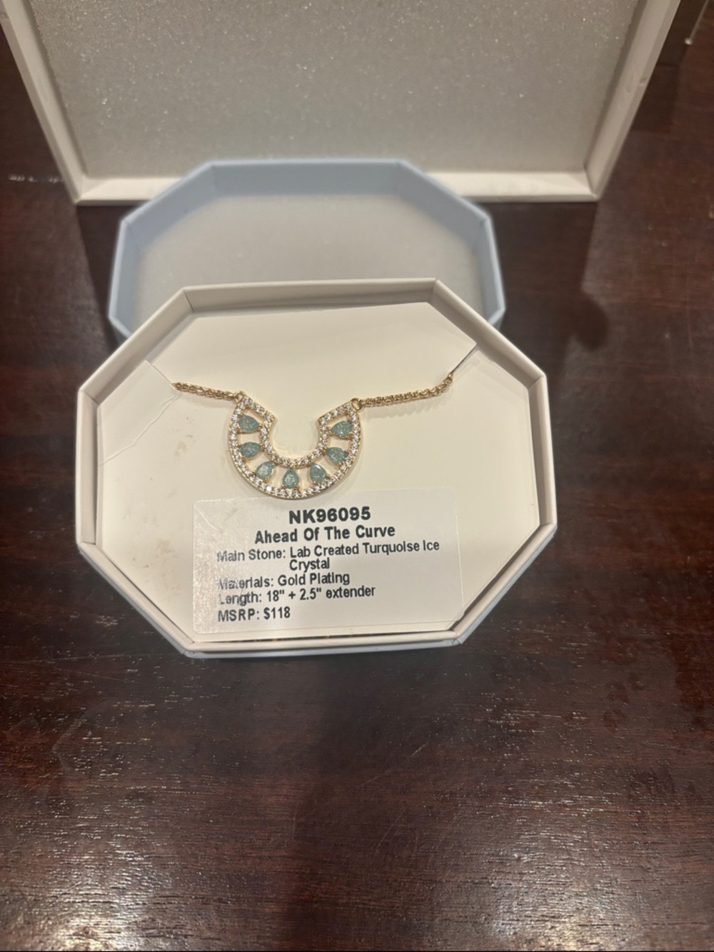 Ahead of the Curve: Gold Plated Turquoise Ice Crescent Necklace
